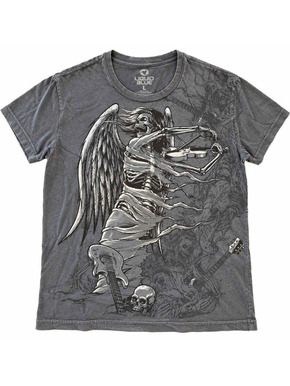 Liquid Blue Skeleton Violin Guitar Angel T-Shirt L Gothic